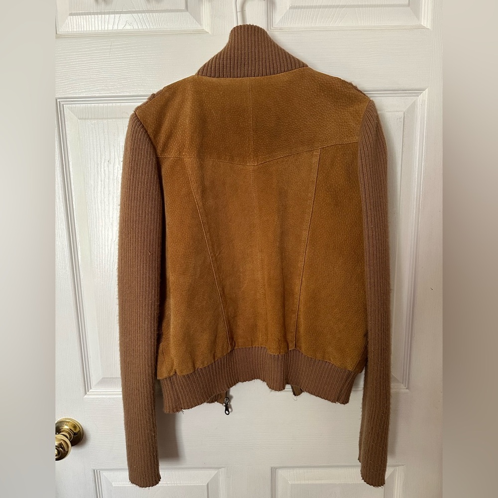 Vintage LIPS Women's Brown Leather Zip up Jacket Knit Accents and Sleeves - Picture 2 of 3